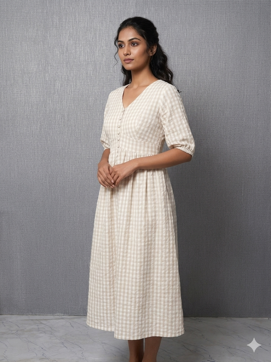 Oat Gingham Dress