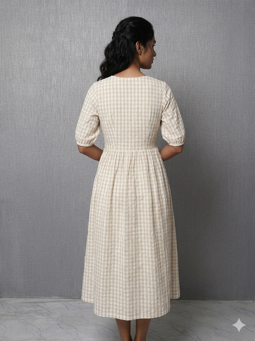 Oat Gingham Dress